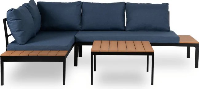 Zestaw Mebli Ogrodowych NORMAN Granatowy/Czarny Narożnik Stolik Tarasowy Metalowy Nowoczesny