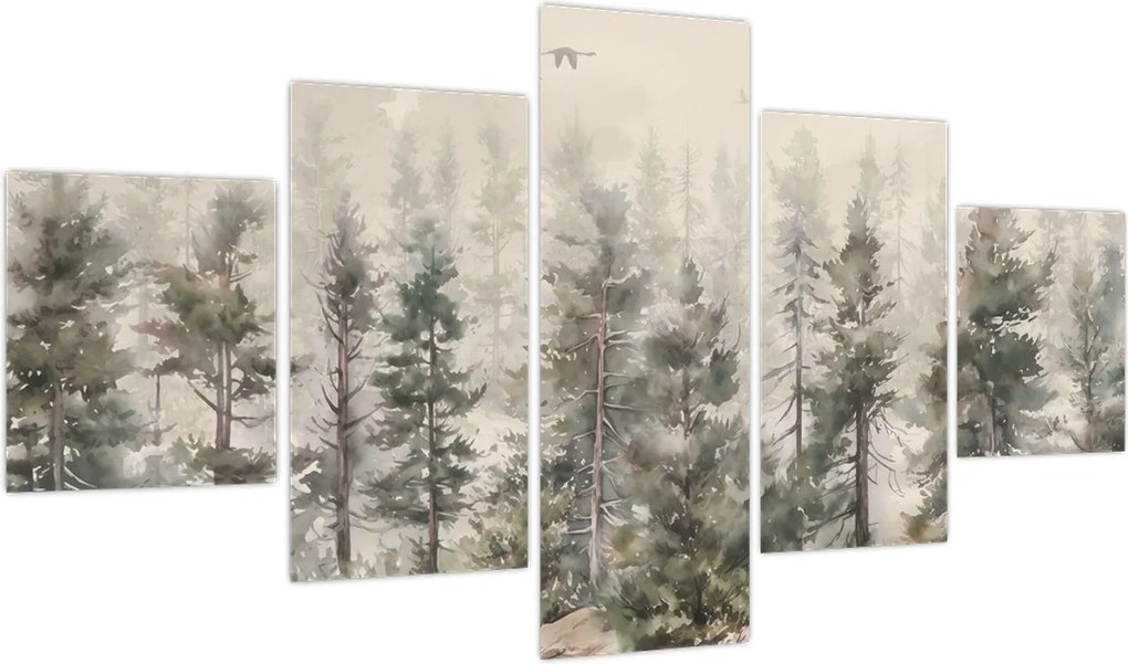 Obraz - Pine forest I., aquarel (125x70 cm)