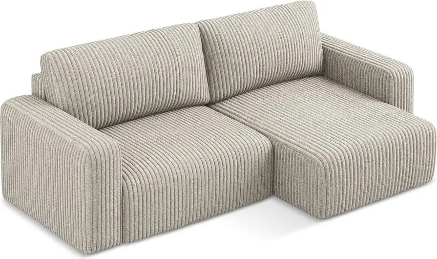 Beżowy sztruksowy rozkładany/ze schowkiem narożnik (prawostronny/z szezlongiem) Kona – Makamii