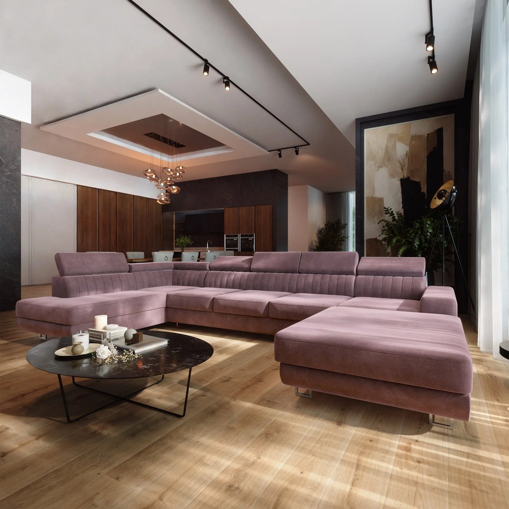 Masseno Narożnik GAIAN z funkcją spania i pojemnikiem na pościel - Wrzosowy - MONOLITH 62 / Lewostronny