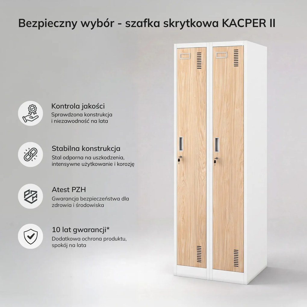 Szafa BHP wąska 60x50x180 cm Eco Design Kacper 2, biały/dąb sonoma
