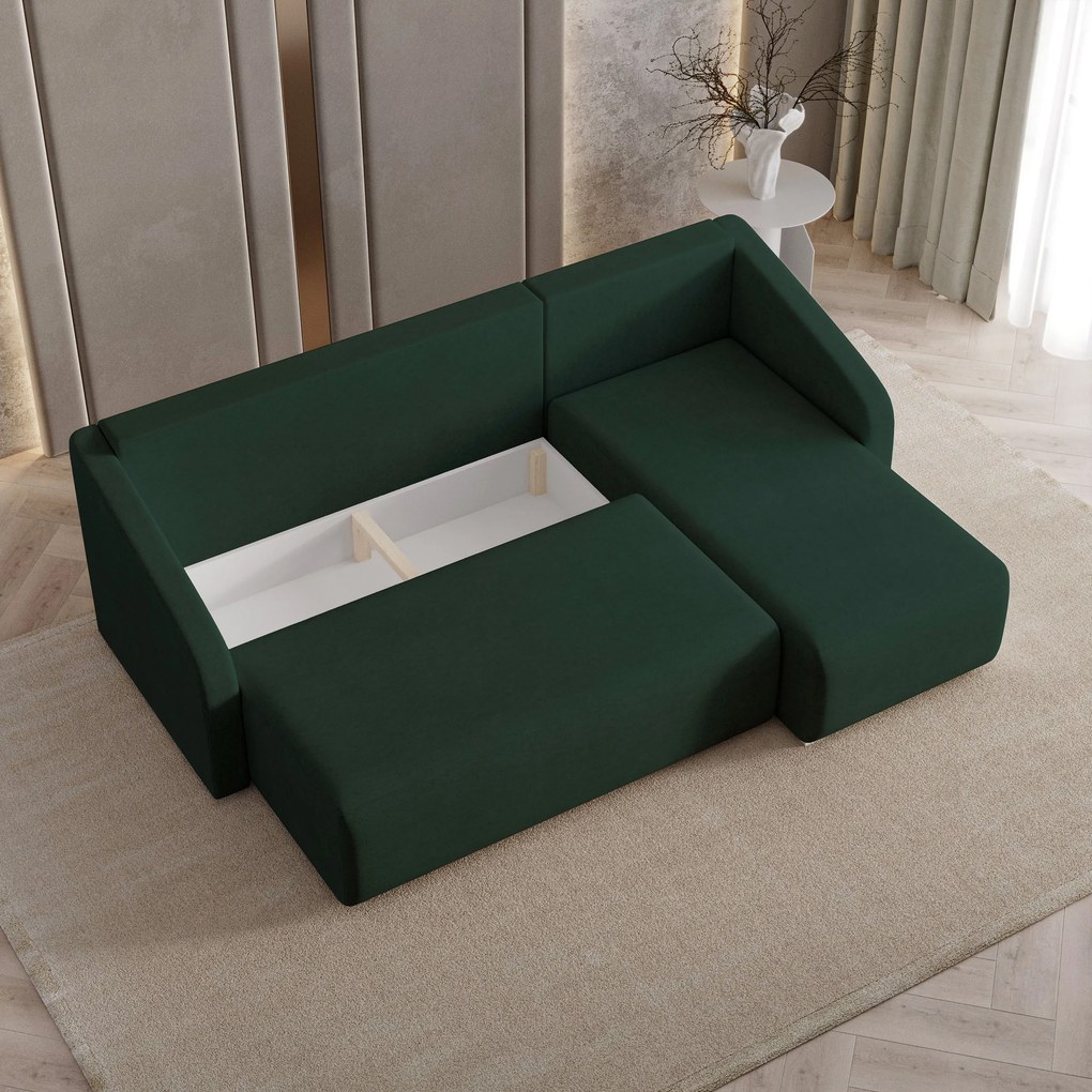 Masseno Narożnik MARELLO z funkcją spania i pojemnikiem na pościel Narozniki L, Rozkładana sofa - Zielony, NEVE 37