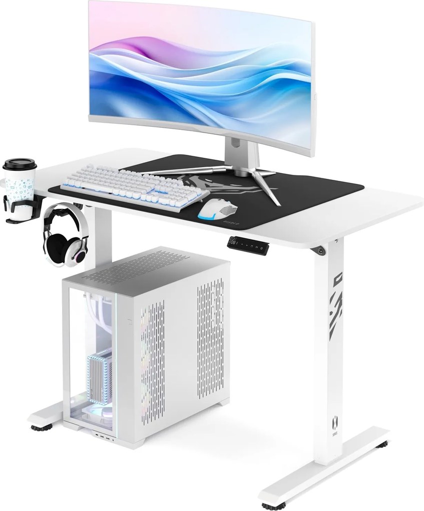 Biurko gamingowe z regulacją wysokości Diablo X-Tensio 110 cm, kolor biały