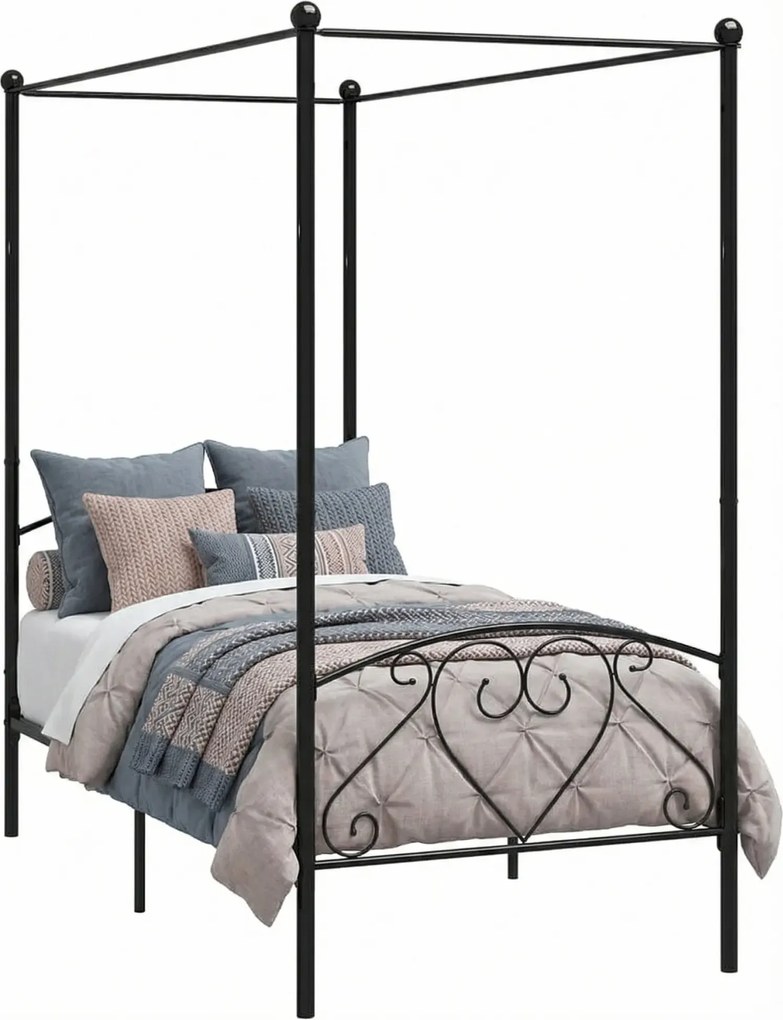 Czarne Metalowe Łóżko Z Baldachimem 120X200 Cm R5-R19