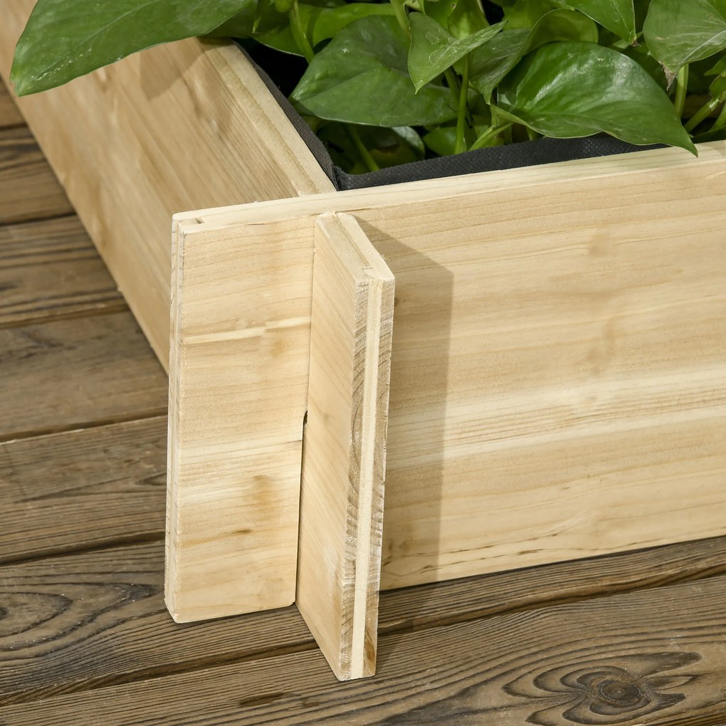 Outsunny Wysoka grządka z pergolą, 3 poziomy, Rama z drewna naturalnego, Wyściółka flizelinowa, 95 x 95 x 110 cm