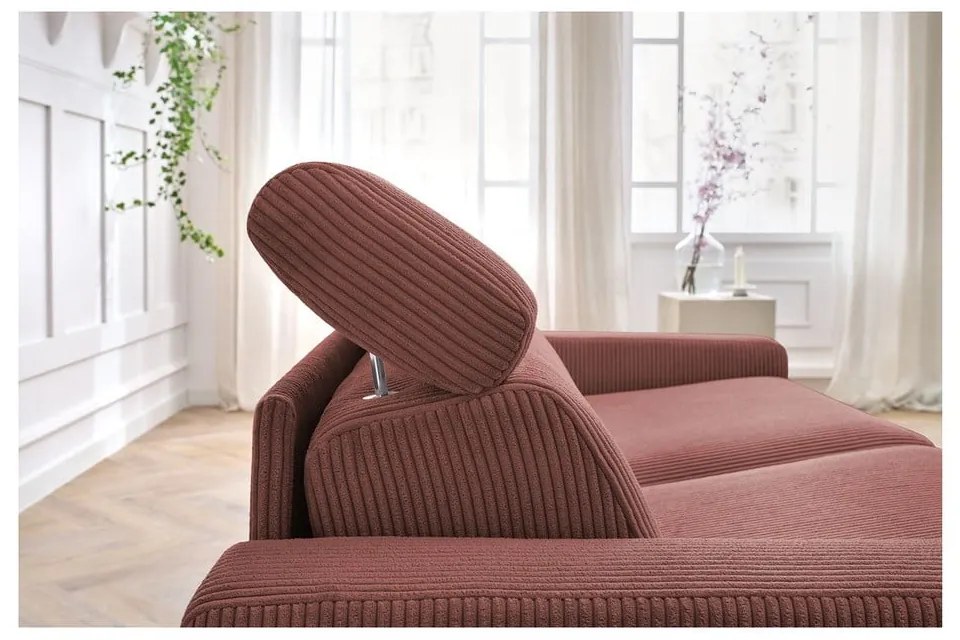 Różowa sztruksowa rozkładana sofa 195 cm Monaco – Bobochic Paris