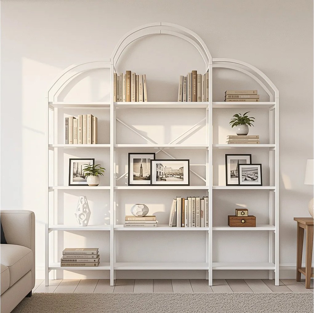 Elegancki regał magazynowy - 170 x 26 x 190 cm - z 5 półkami - kształt chmurki - MDF + metal - biały