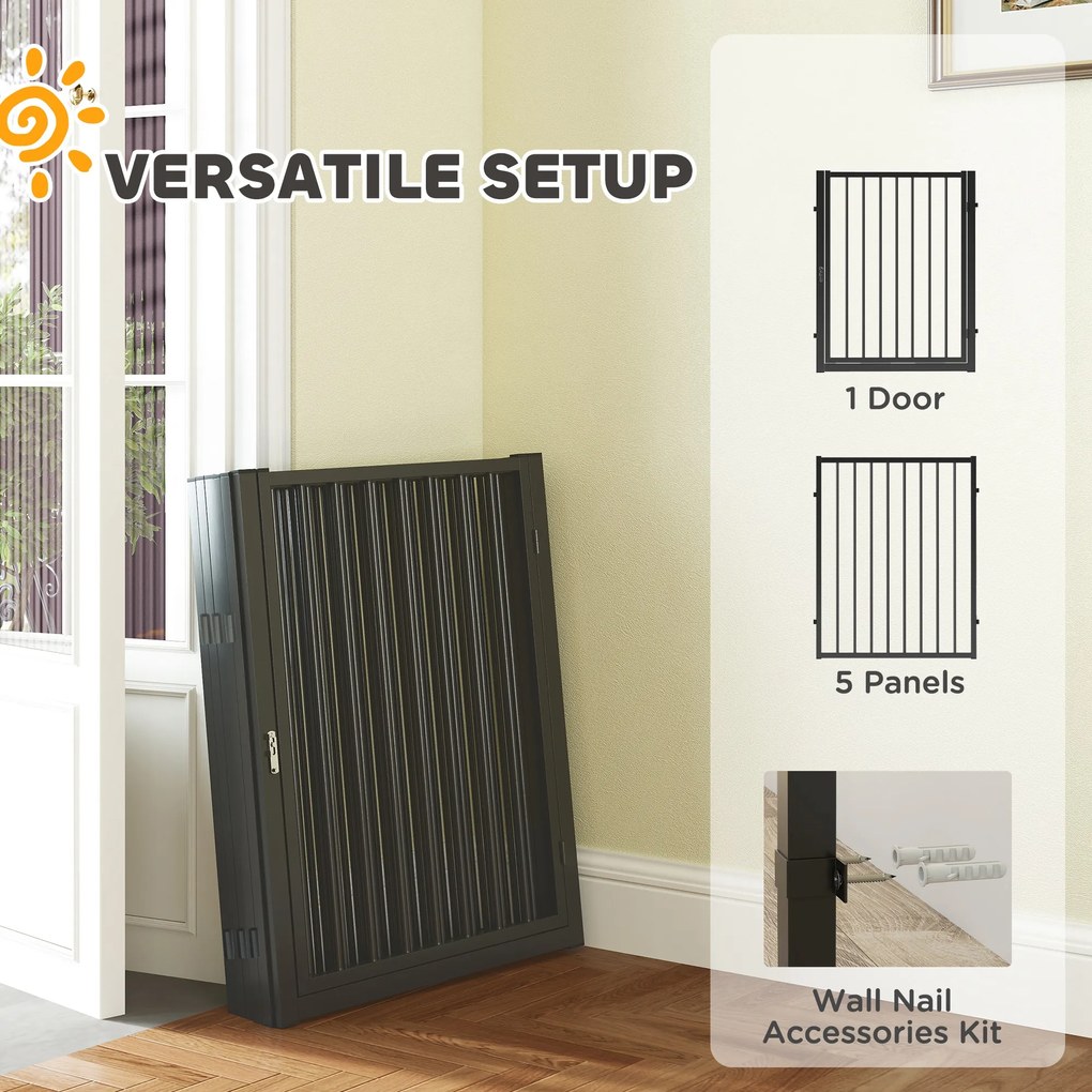 PawHut Wybieg dla Szczeniąt, Wybieg dla Psów, Wybieg dla Szczeniaków, 6 Paneli z Drzwiami, Składany i Przenośny Płotek dla Psów, Stal, Czarny