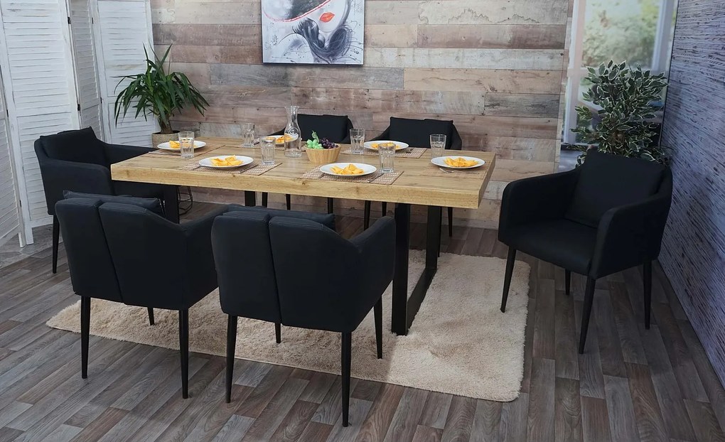 Krzesło do jadalni MCW-H93 (zestaw 6 sztuk),  sztuczna skóra czarny