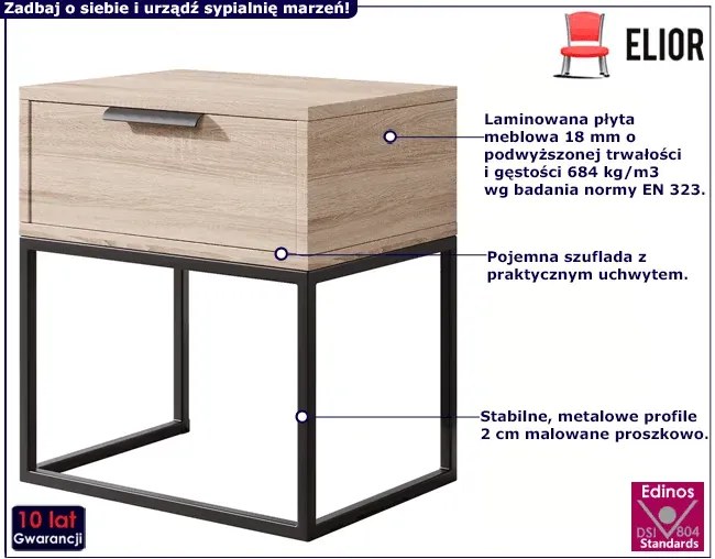 Loftowy stolik nocny dąb sonoma z czarną podstawą Tida 13X