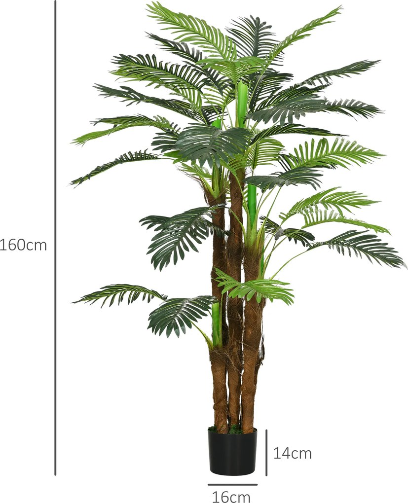 HOMCOM Sztuczna Palma, 1,6 m, Realistyczne Gałęzie, Dekoracyjna Roślina, Plastik, z Donicą, Brązowy+Zielony