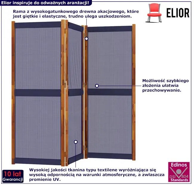 Ciemnoniebieski parawan pokojowy 3 panelowy D9-C28