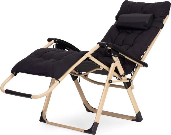 Regulowany leżak ogrodowy, składany, z poduszką Corsica 009, czarny/złoty