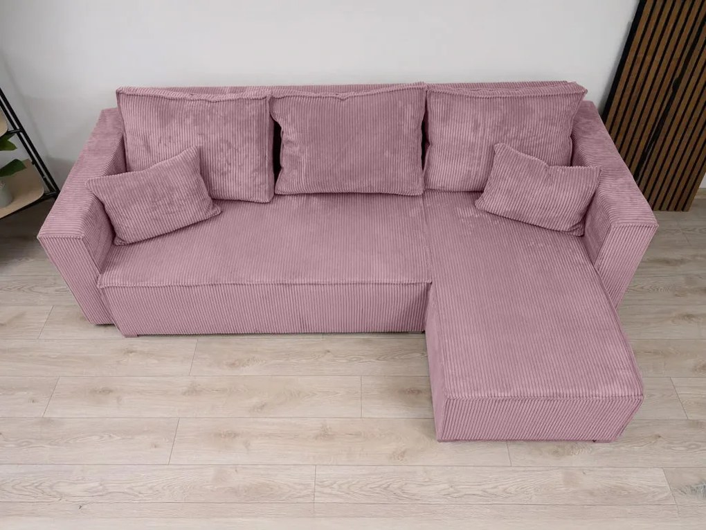 Jasnofioletowa narożna sofa SMART COSARO, dwustronna + 2 poduszki GRATIS