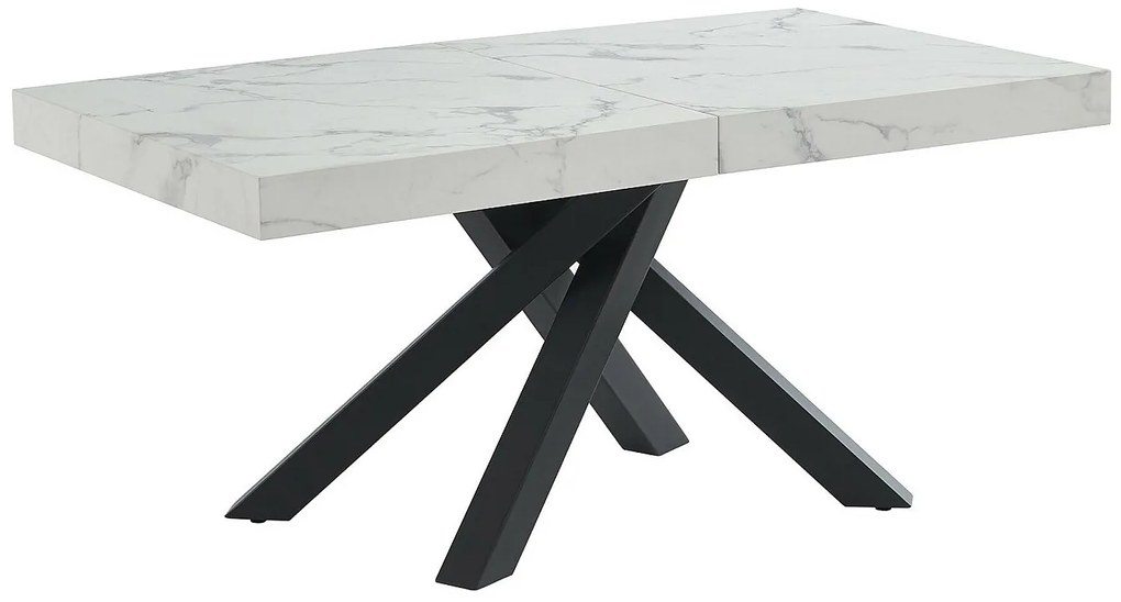 Stół do jadalni rozkładany dla 6 do 10 osób z MDF i metalu - Imitacja marmuru biały i czarny - CATONAV