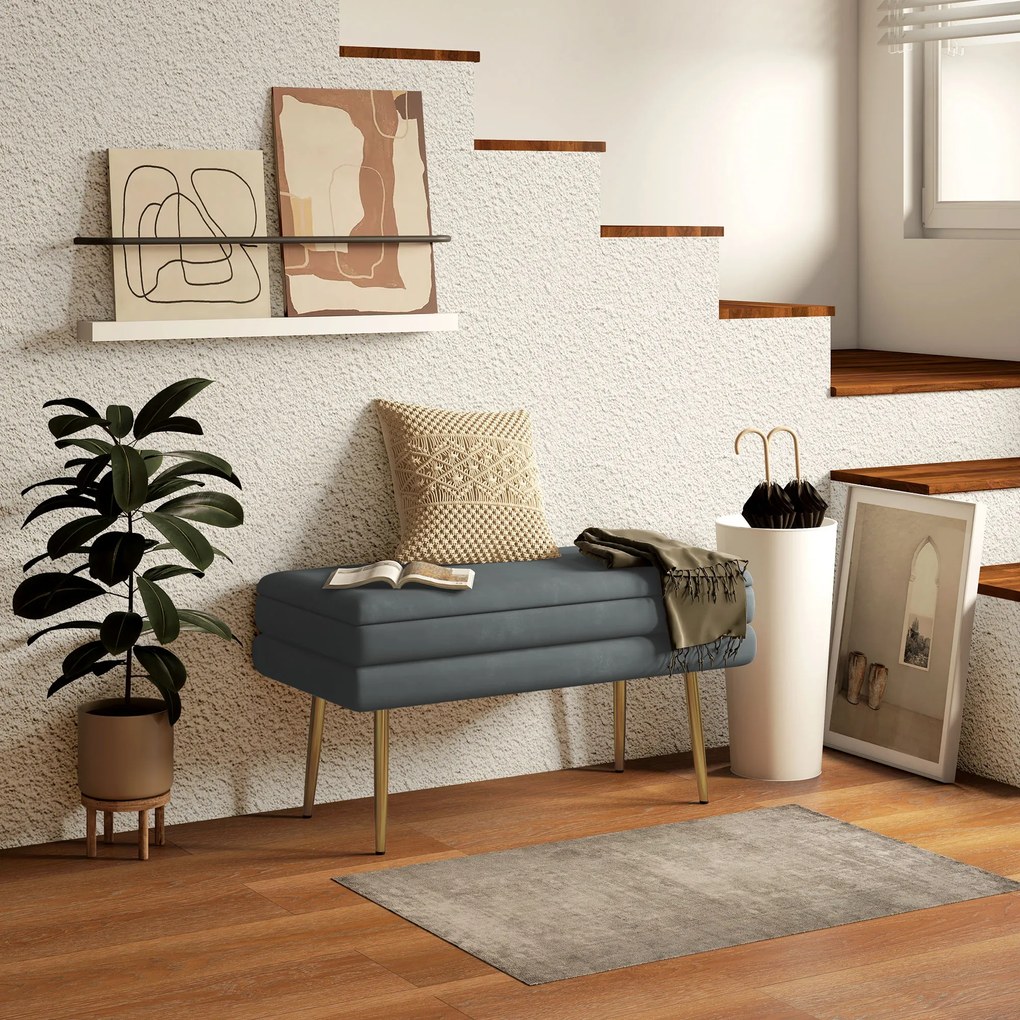 HOMCOM Ławka Tapicerowana z Przestrzenią do Przechowywania, Drewno Lite, 79,5 cm x 37,5 cm x 43 cm, Ciemnoszary