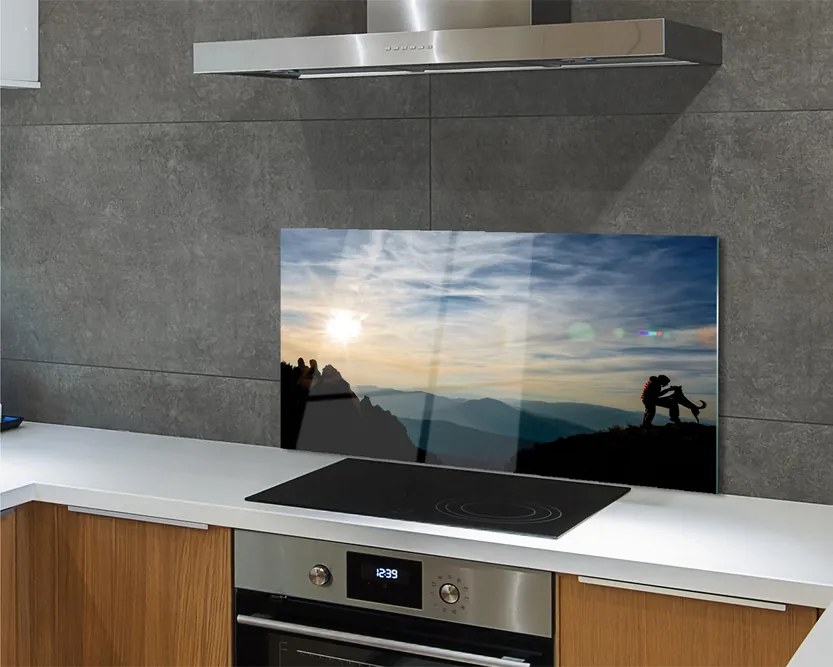 Panel Kuchenny Szklany Człowiek i Pies w Górach