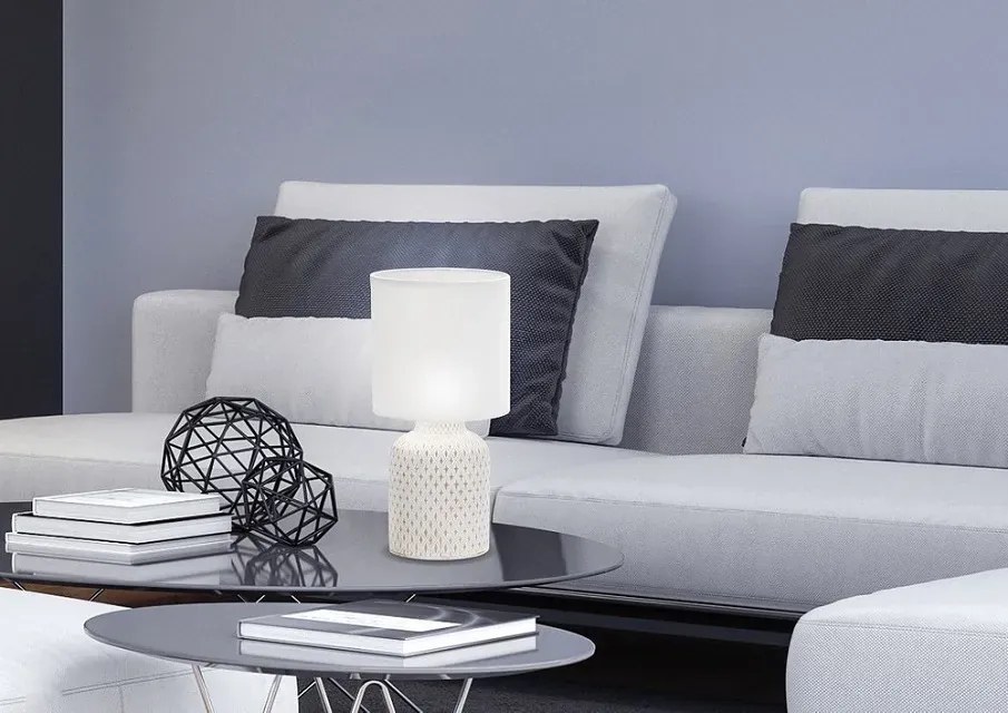 Biała lampa stołowa z ozdobną podstawą H6-N88
