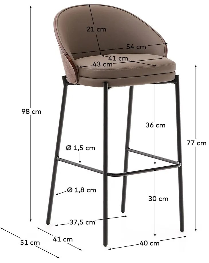 Brązowy hoker (wysokość siedziska 77 cm) Eamy – Kave Home