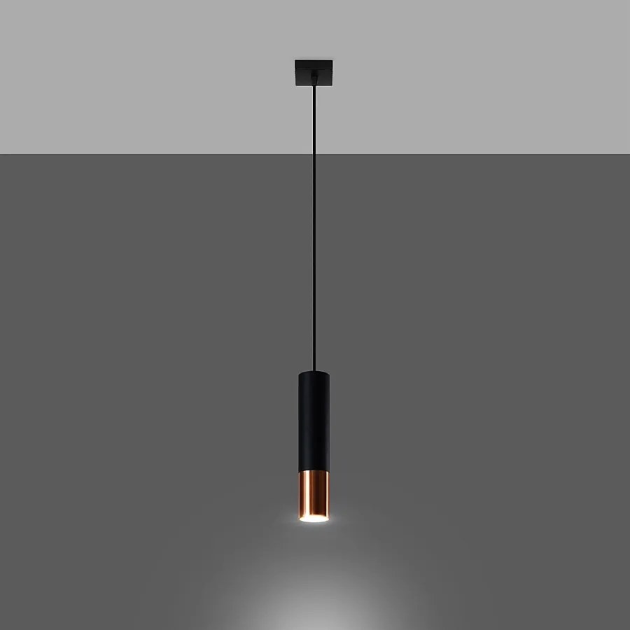 Lampy wiszące nowoczesny Zarpex, stal - 1 źródło światła 3000K - L.8 x H.100 cm - czarny/miedź