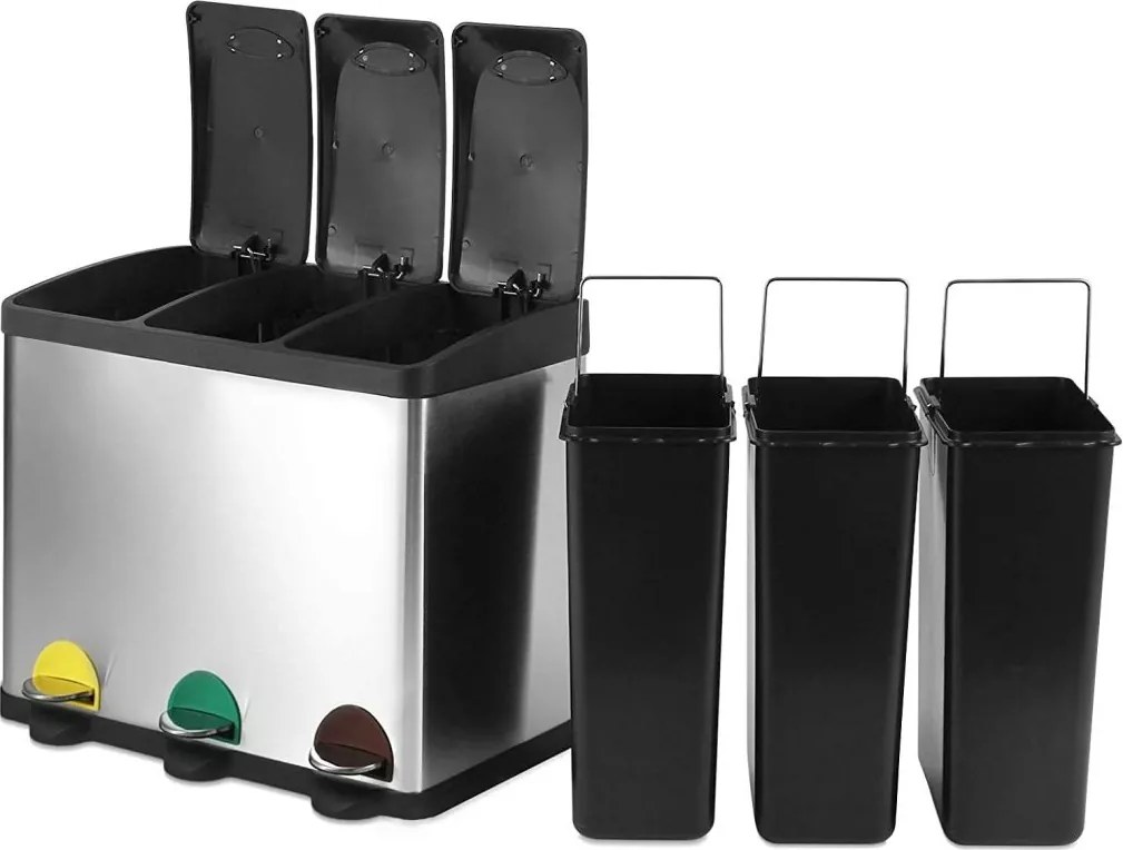 JAGO Kosz na śmieci z pedałem, stal nierdzewna, 3 x 20 L