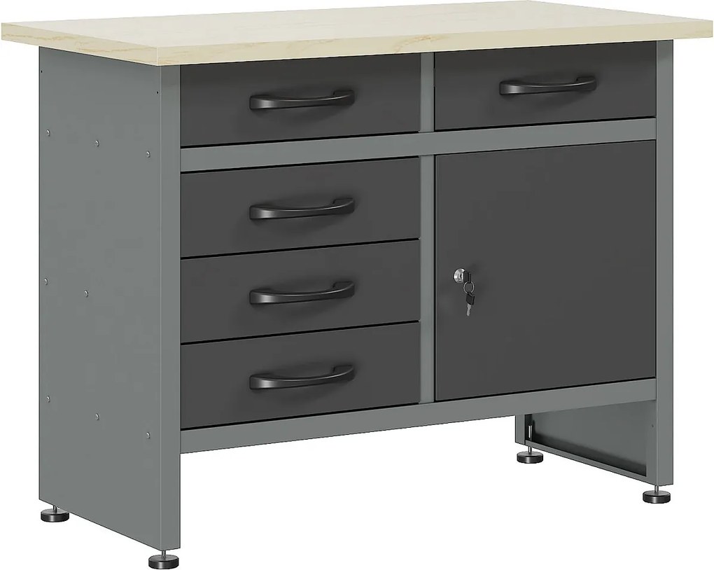 Stół warsztatowy stalowy z drewnianym blatem - S120 x G60 x W85 cm - Szary BRICANO