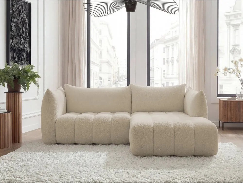 Beżowy narożnik z materiału bouclé (prawostronny/z szezlongiem) Azra – Bobochic Paris