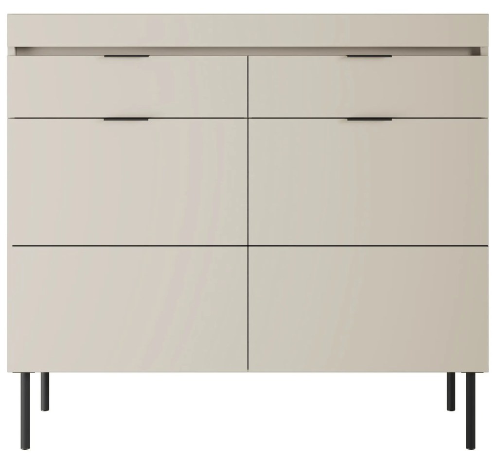 Komoda dwudrzwiowa Sentia 105 cm z dwoma szufladami - kaszmir / czarny