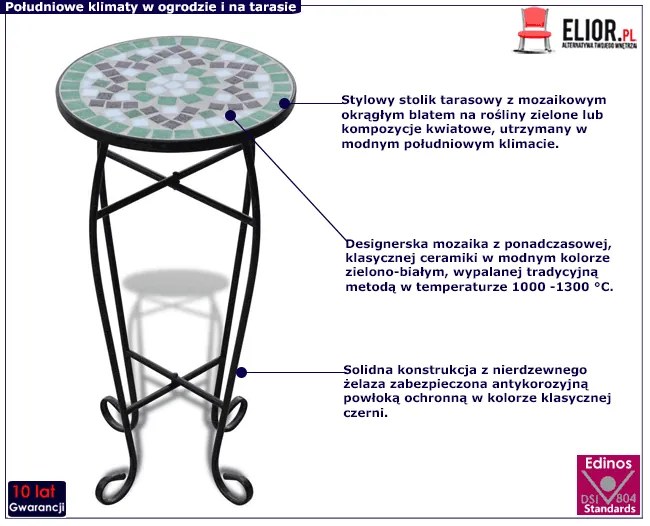 Zielono-biały mozaikowy stojak na kwiaty - Cadix