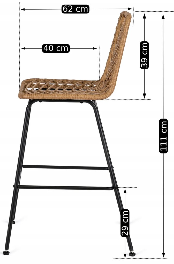Hoker Rattanowy JERRY Ogrodowy Krzesło Barowe Boho