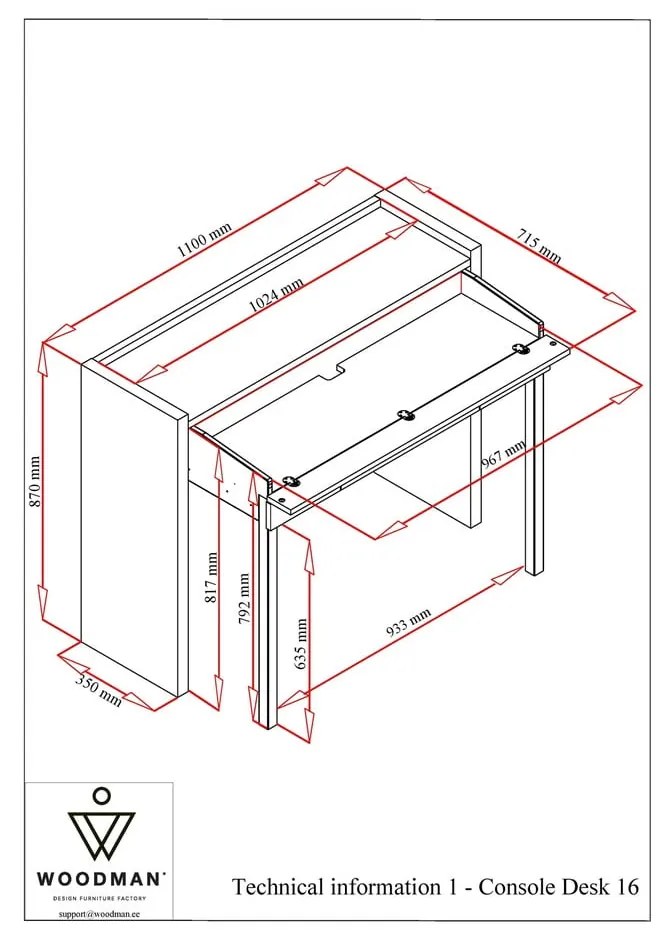 Biurko 36x110 cm Mel – Woodman