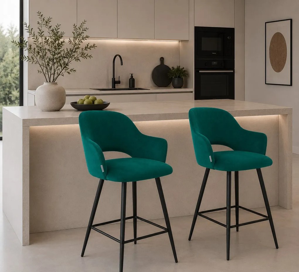 Hoker Milano krzesło barowe tkanina Welur podstawa metalowa elegancki klimat wnętrza : Kolor nogi - Czarna stożek, Kolor tkaniny - VELVET - MG20, Typ siedziska - Siedzisko obrotowe 360°
