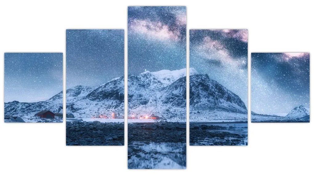 Obraz gór z gwieździstym niebem (125x70 cm)