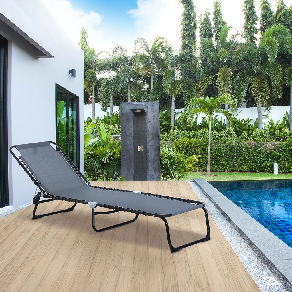 Outsunny Leżak Składany Ogrodowy Ciemnoszary Stal i Tkanina Siatkowa 4 Stopnie Regulacji Oparcia 197x58x76cm | Aosom PL