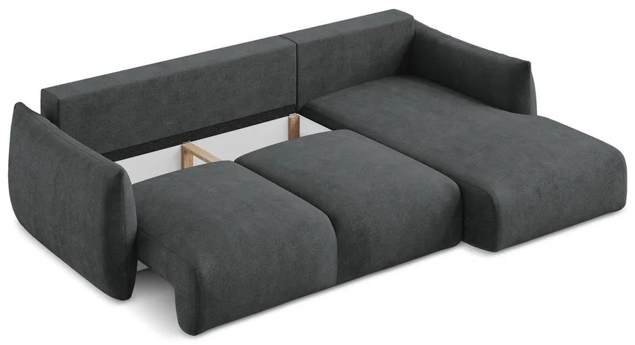 Ciemnoszary rozkładany narożnik z tkaniny szenilowej (prawostronny/z szezlongiem) Leila – Makamii
