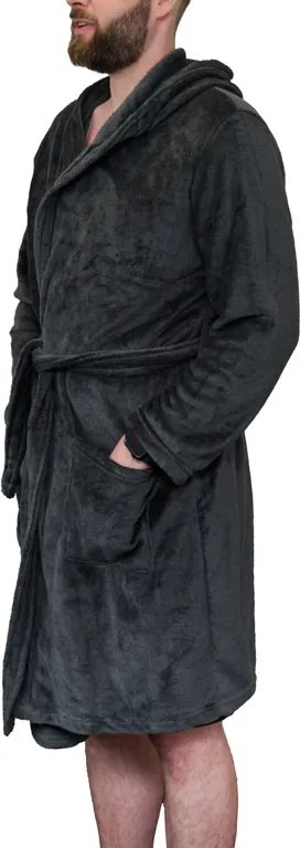 Szlafrok z mikropluszu z kapturem SPIRIT, szary Wielkość: L