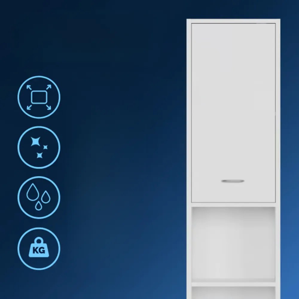 Wysoka szafka łazienkowa SILKE, 180×30×30cm, biała Casaria