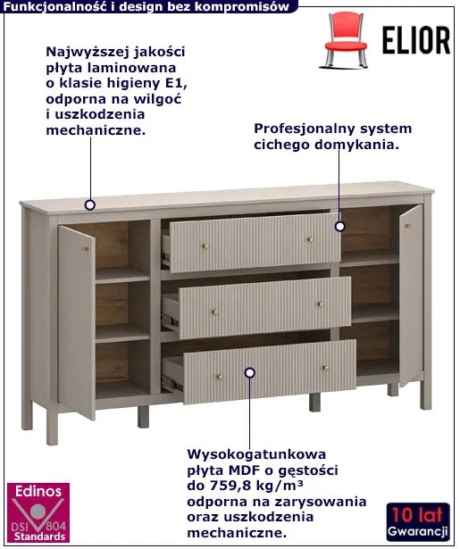 Nowoczesna duża komoda w kolorze taupe - Envilo 4X