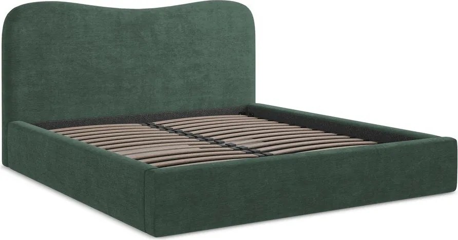 Zielone tapicerowane łóżko dwuosobowe ze schowkiem ze stelażem 180x200 cm Kahai – Makamii