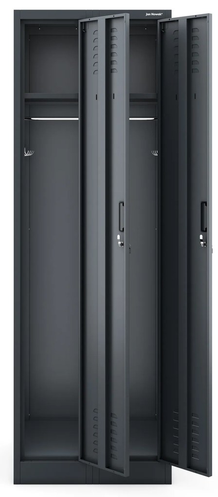 Szafka pracownicza metalowa antracytowa: czterokomorowa KACPER II, 600 x 1800 x 500 mm