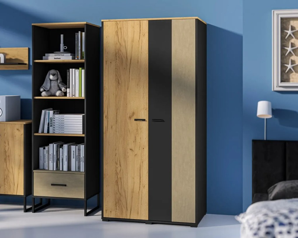 Szafa młodzieżowa COLIN 02 2D dąb złoty craft/czarna ML MEBLE