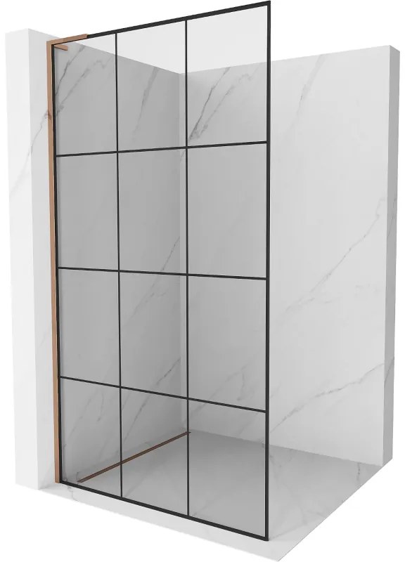 Mexen Kioto L ścianka prysznicowa Walk-in 100 x 200 cm, czarna kratka, różowe złoto - 800-100-103-60-77