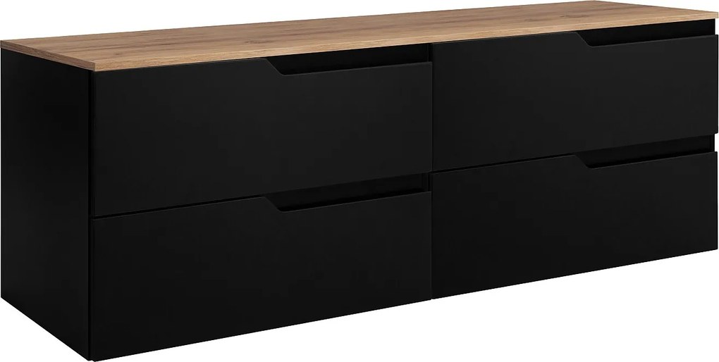 Zestaw mebli łazienkowych pod umywalkę, czarna / dąb Craft, 120 (2 x 60) x 46 x 58 cm