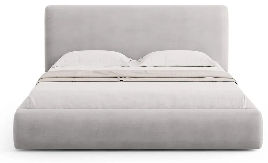 Jasnoszare tapicerowane łóżko dwuosobowe ze schowkiem i stelażem 140x200 cm Colonel – Cosmopolitan Design