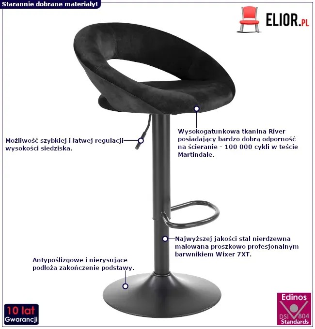 Czarny tapicerowany barowy hoker loft F2-Z46