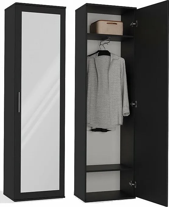 Szafa Duo | Czarna| Nowoczesna Szafa z lustrem | 50x35x180 cm | Przedpokój