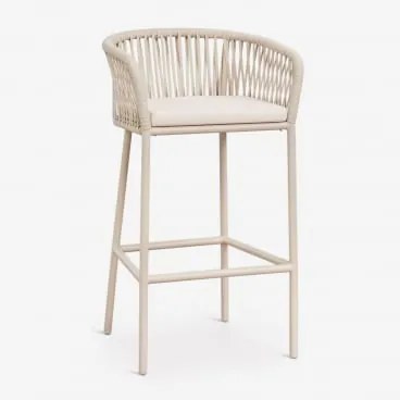 Wysoki Stołek Z Podłokietnikami Z Plecionej Liny Arhiza Kremowa Tapioca & ↑75 Cm - Sklum