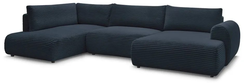 Ciemnoniebieski sztruksowy rozkładany/ze schowkiem narożnik (lewostronny/w kształcie litery U) Lucien – Bobochic Paris