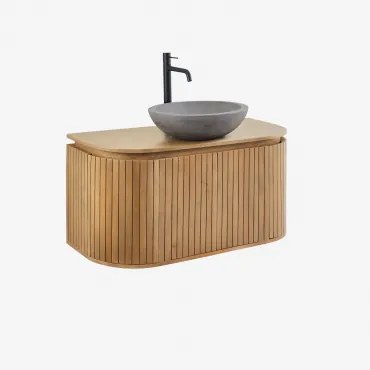 Zestaw Wiszących Mebli Łazienkowych Z Drewna Mango Analis Drewno Mango & Okrągły Szary Cement Ø40 Cm Tarsis - Sklum