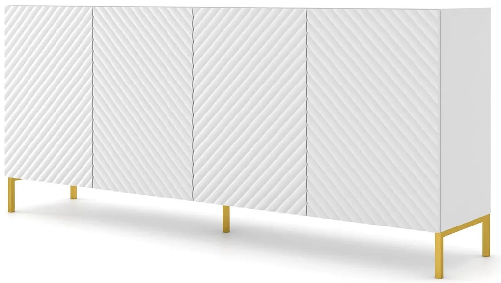 Długa komoda 200 cm biały mat + złote nóżki B8-B56